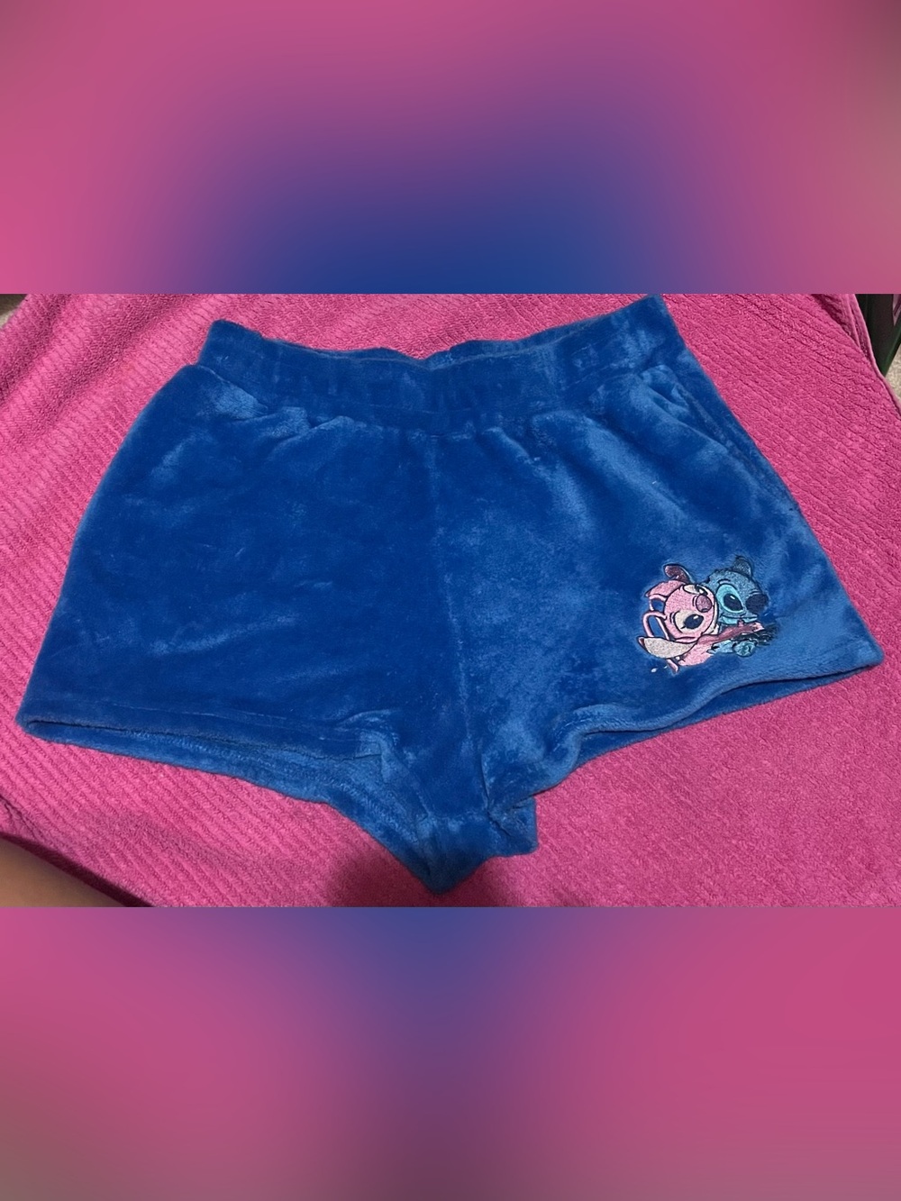 Brand new Blue Plush Women’s Shorts with Stitch Embroidery